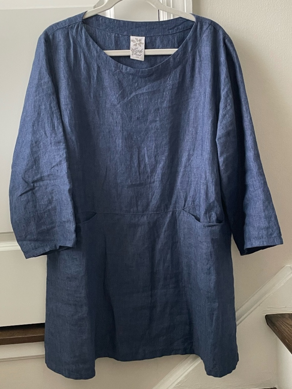 Blue Linen Tunic 3/4 Length Sleeve by Match Point Size XL